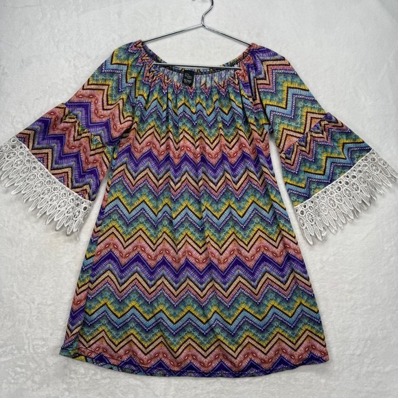 WinWin Tunic Dress‎ Half Sleeve Lace Bell Sleeve Multicolor Y2k Size L-XL - Picture 1 of 8